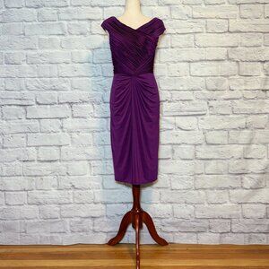 Tadashi Collection Plum Satin Ruched Twist Cocktail Dress